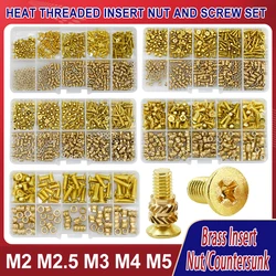M2 M2.5 M3 M4 M5 Metric Threaded Insert Brass Nuts Bolts Set Countersunk Head Screw Hot Melt Heating Knurled Injection Nut Kits