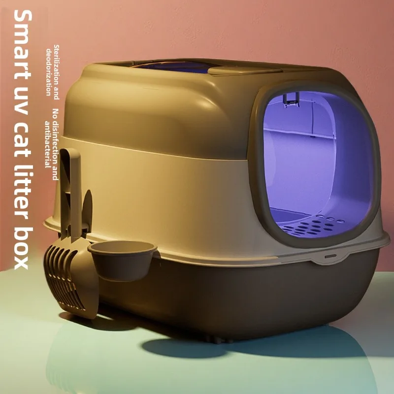 

Ultra Large Covered Cat Litter Box With UV Sterilization Odor control Dual Door Lid Cat Toilet Prevents Splashing Easy Clean