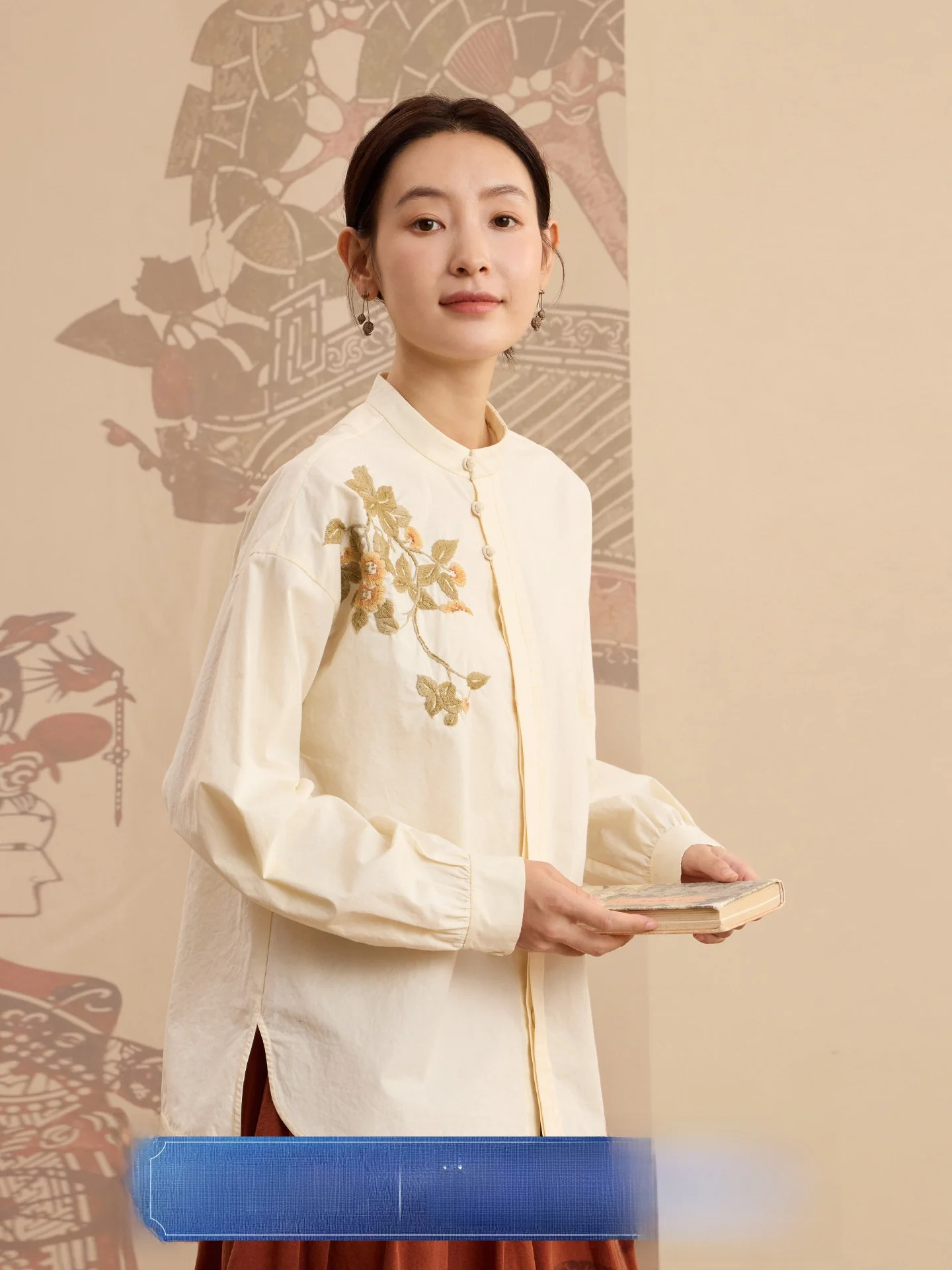 

ChunYuJi Original adow Play Series Embroidered Cotton irt l Zen Sensation 00% Cotton Handmade Embroidery Women's S...