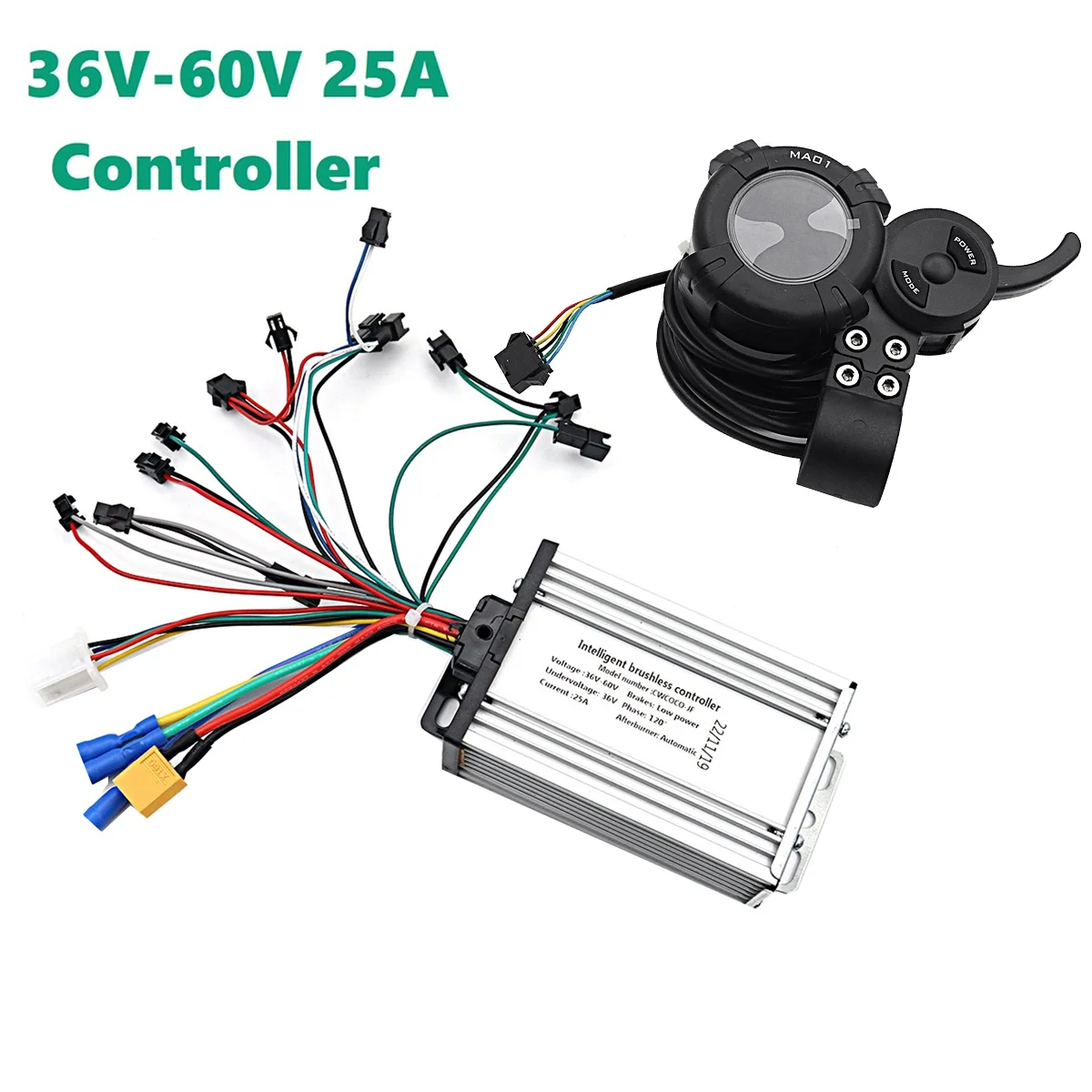 Electric Scooter 36V-60V 25A Brushless Controller+36V-72V MA01 LCD Display for 6 Tube Universal Controller