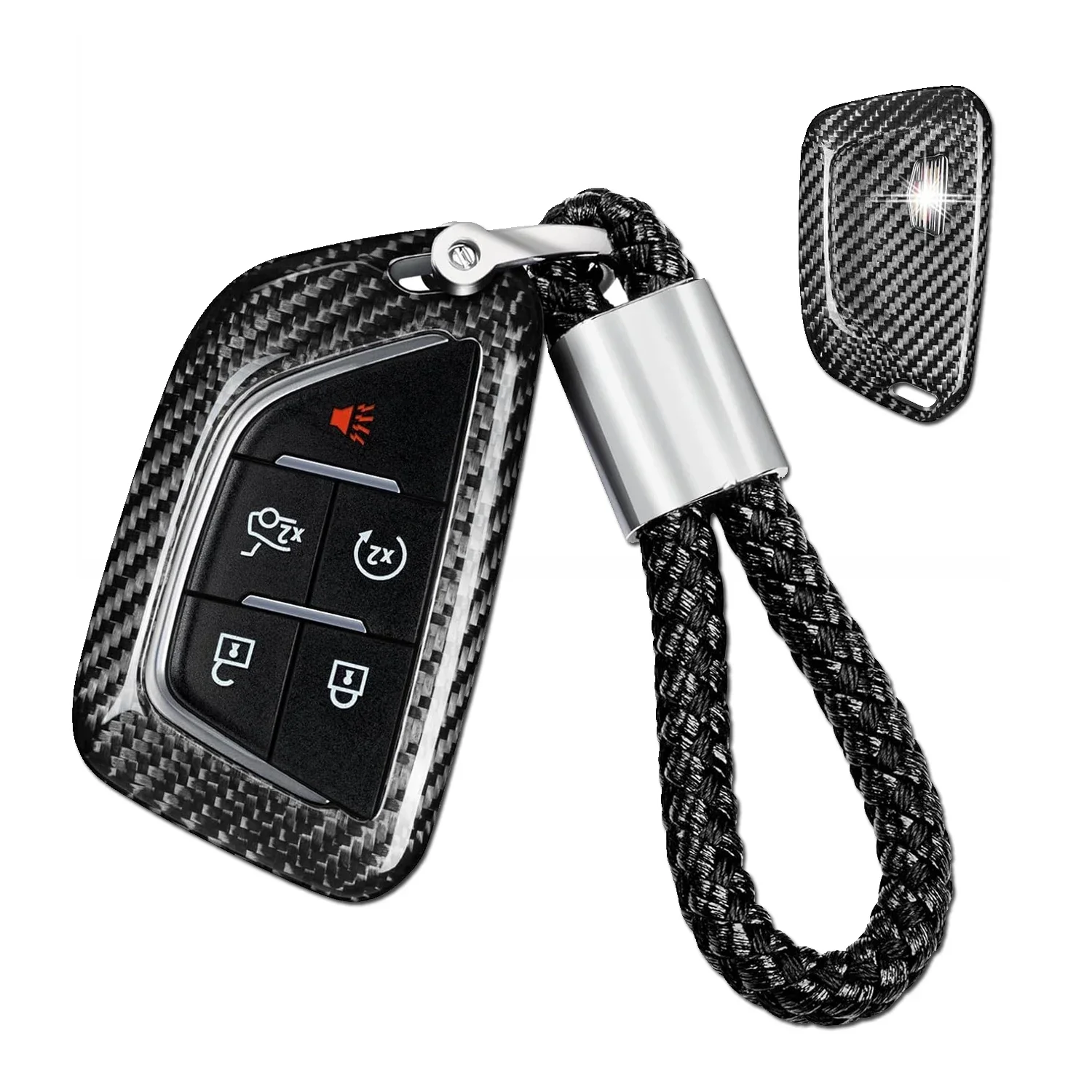 Key Shell For Cadillac, Carbon Fiber Key Fob Case Cover Protector With Keychain For Cadillac Escalade CT4 V Cadillac CT5 Sport