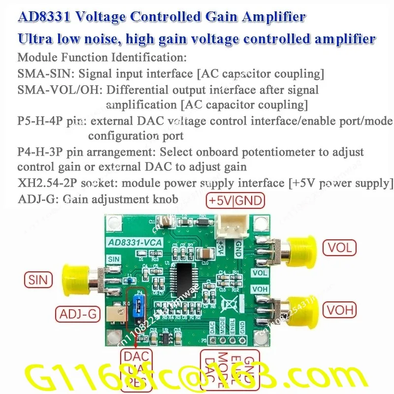 AD8331 Voltage Controlled Amplifier Module Ultra-low Noise 48dB Dynamic Gain Adjustment 100MHz Bandwidth