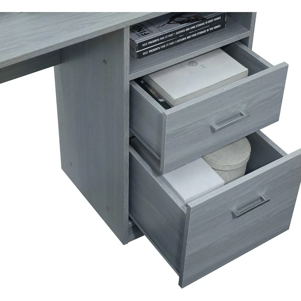 Functional L-Shaped Computer Desk with storage, L is ⁠59.5" wide x 59.5" Long, Grey