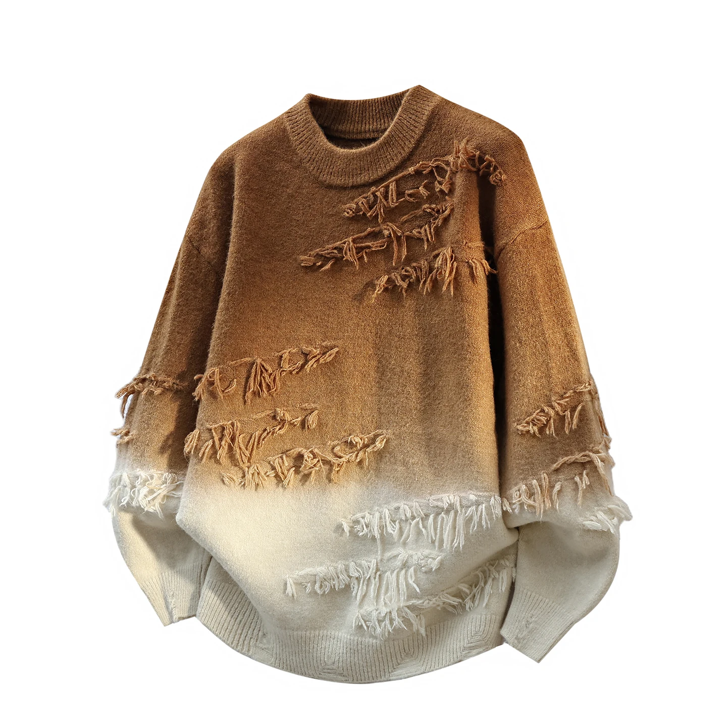 

Мужской утепленный вязаный свитер в повседневном стиле с бахромой, свободного кроя, зимний модный пуловер с длинным рукавом и круглым вырезом