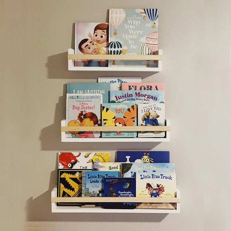 

Настенная полка для детских книг, настенная полка для книжек-картинок, простая полка из массива дерева для детского сада и школьников, маленькая, размер B