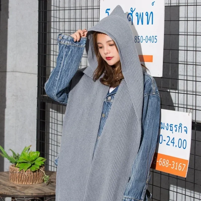 ブランド女性用フード付きポンチョ、帽子付き、冬用暖かいスカーフ、イミテーションウールニットスヌード、ラップ、無地クロシェスカーフと帽子（女の子用）