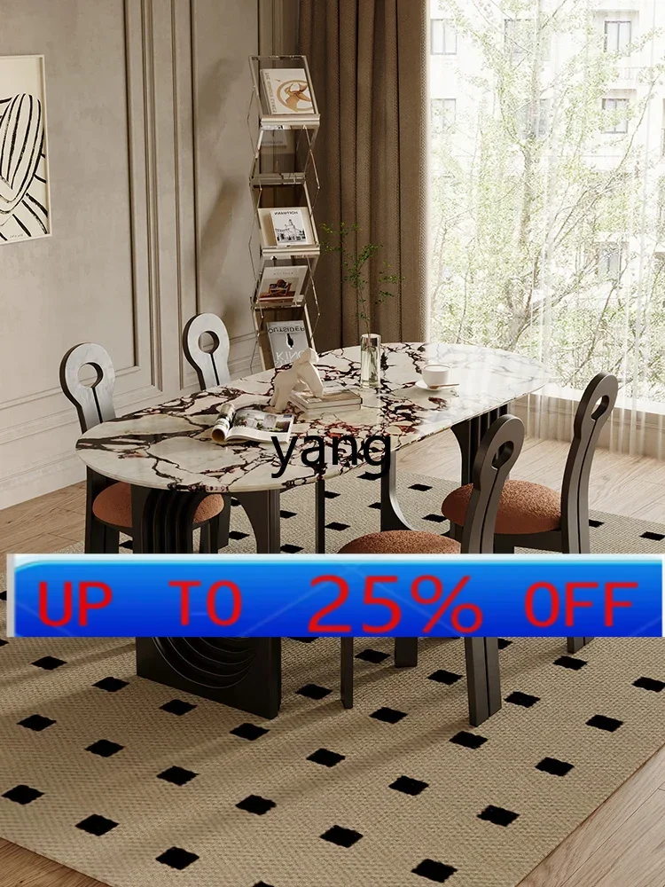 LMM natural marble Bulgari semi-round island integrated dining table light luxury household small apartment