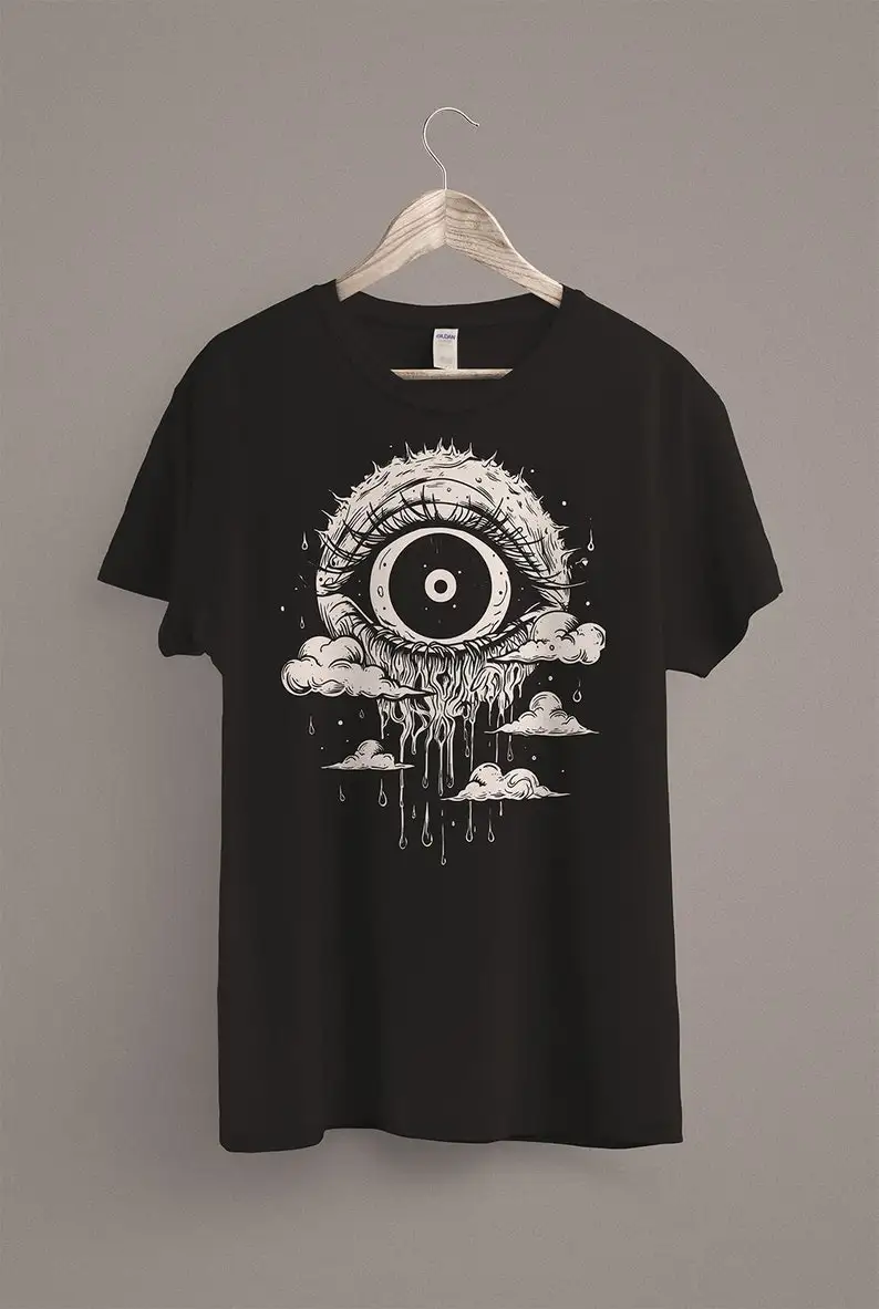 

Weirdcore Eyeball in the Clouds TShirt Dreamcore Aesthetic Grunge Clothing Edgy Trippy Shirt Horror eGirl clothes