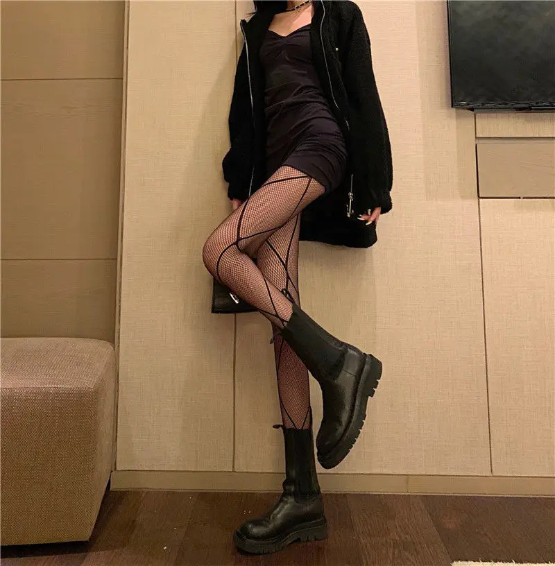 Stoking Gambar Cetak Nilon Musim Panas Celana Ketat Wanita Gaya Jepang Lingerie Seksi Kaus Kaki Tinggi Pantyhose Jaring-jaring Mulus Kaus Kaki Gotik