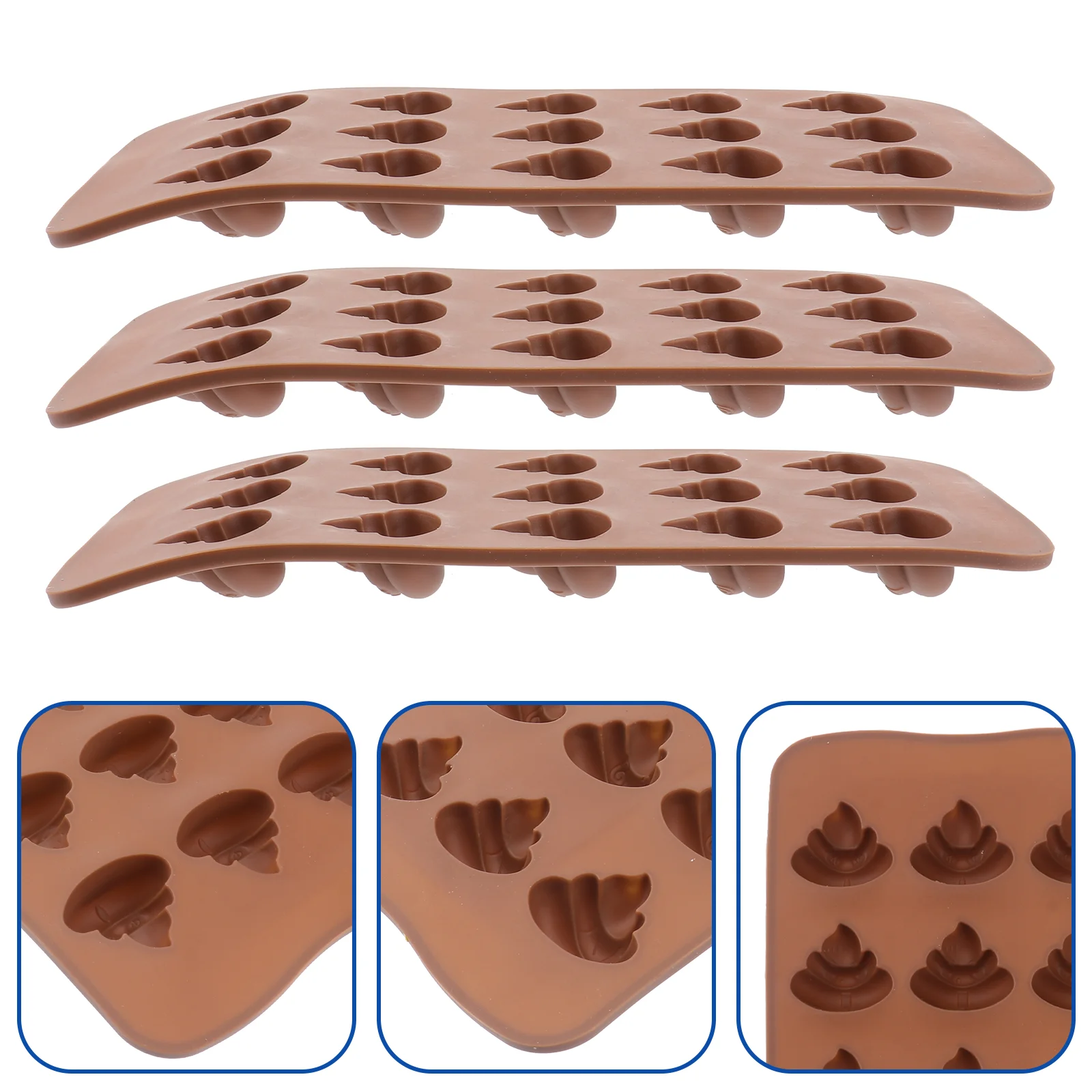 3pcs Poop Shape Silicone Baking Molds Chocolate Cupcake Jelly Decorating Mold Tray Perfect for Christmas for Housewives