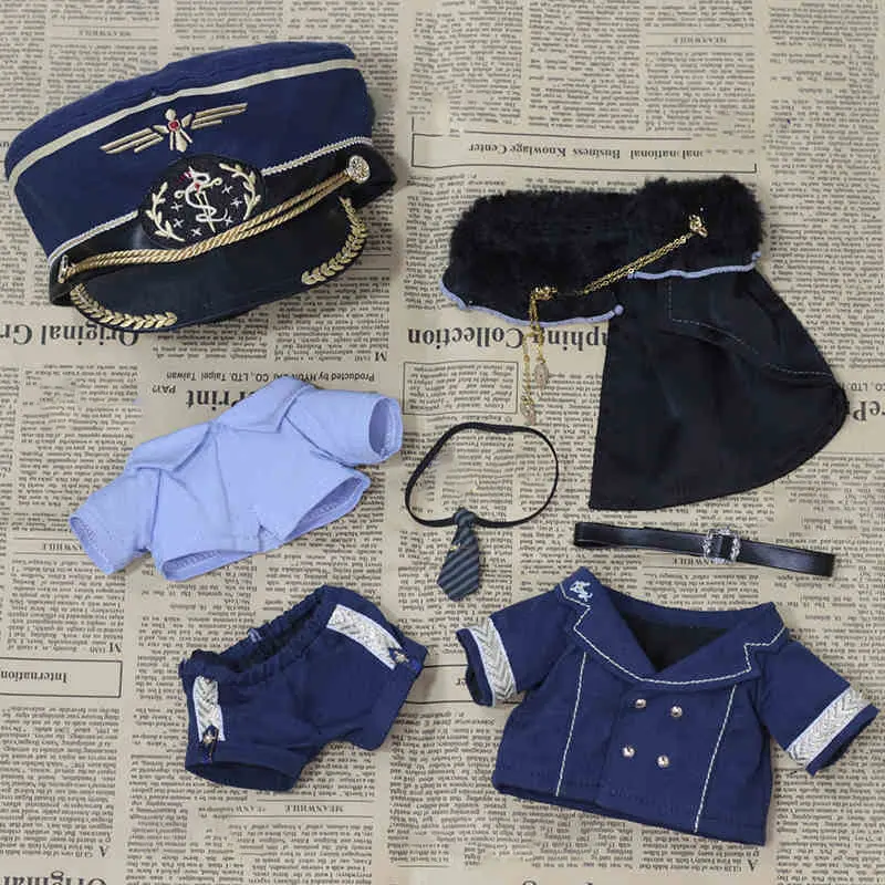 20cm Plush Toy Doll Clothes Air Force General Clothes Blue Military Hat Shirt Tie Cloak Coat Pants Boys and Girls Birthday Gifts