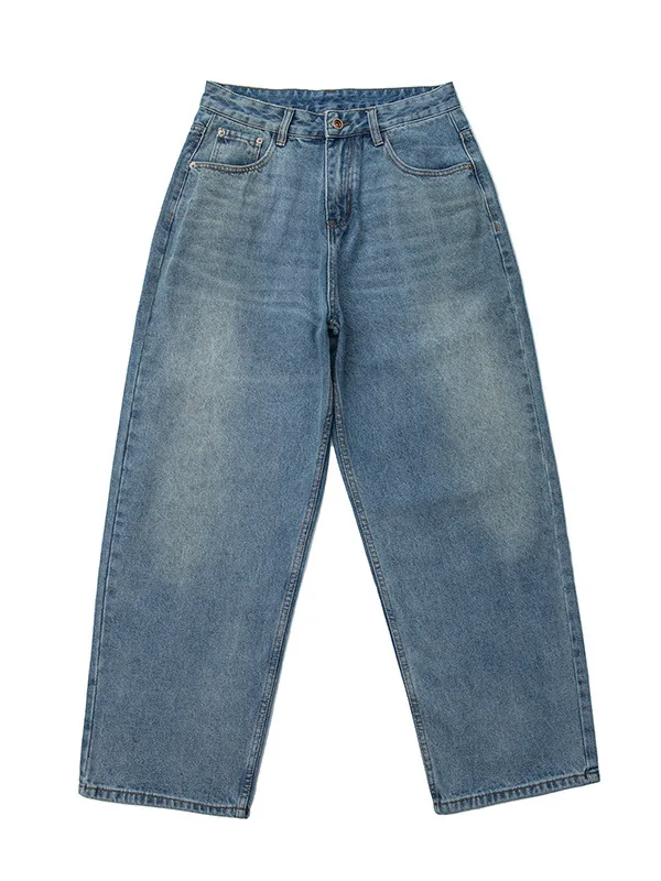 

Retro Japanese Style Heavyweight Washed Distressed Wide Leg Jeans Slimming Micro Cone Long Trousers Casual Loose Men's Pants