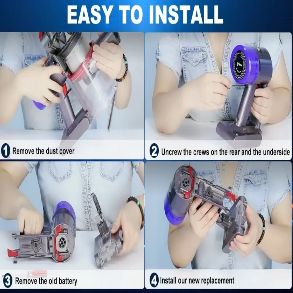 

Замена литий-ионной аккумуляторной батареи 6000 мАч/8000 мАч для беспроводного пылесоса Dyson V8 Absolute Animal SV10.