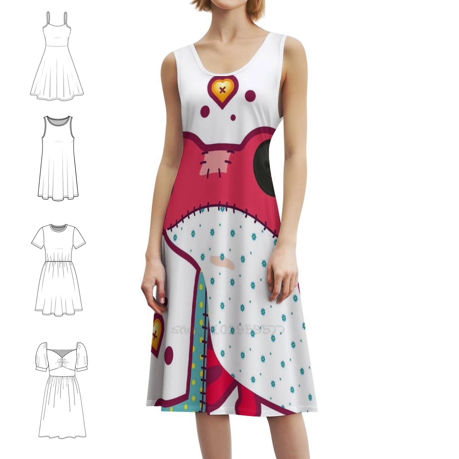 دوول الضفدع البوهيمي فستان بلا أكمام متعدد طباعة شاطئ عطلة فستان الحفلات دوول دمية موسم احتفالي اللعب الملابس النسائية #1