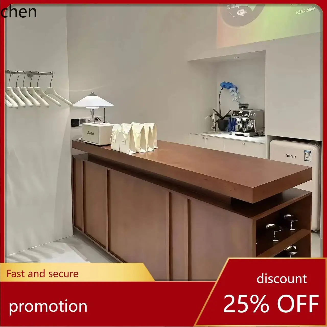 HTSimple Mature Style Cash Register Counter Commercial Storage Display Integrated Cabinet Coffee Shop Clothing Store Bar Counter
