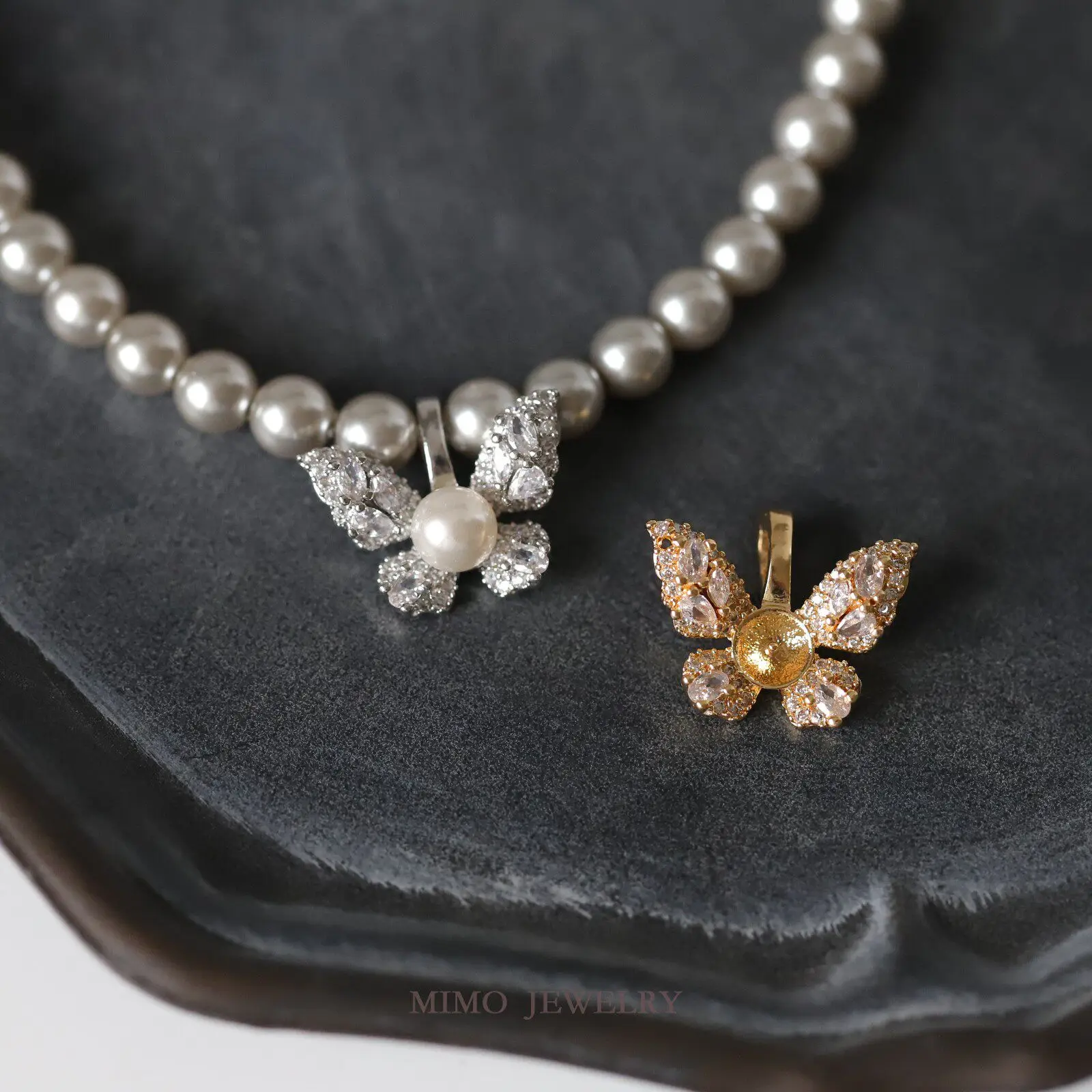 Copper-plated Gold Zircon Gorgeous Butterfly Universal Empty Pendant Charms For Jewelry Making DIY Bracelet Accessories Findings