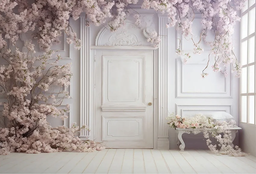 Mehofond التصوير خلفية ريفي الأزهار الأبيض الباب الكبار عيد ميلاد الزفاف الأمومة صورة ديكور خلفية استوديو الصور