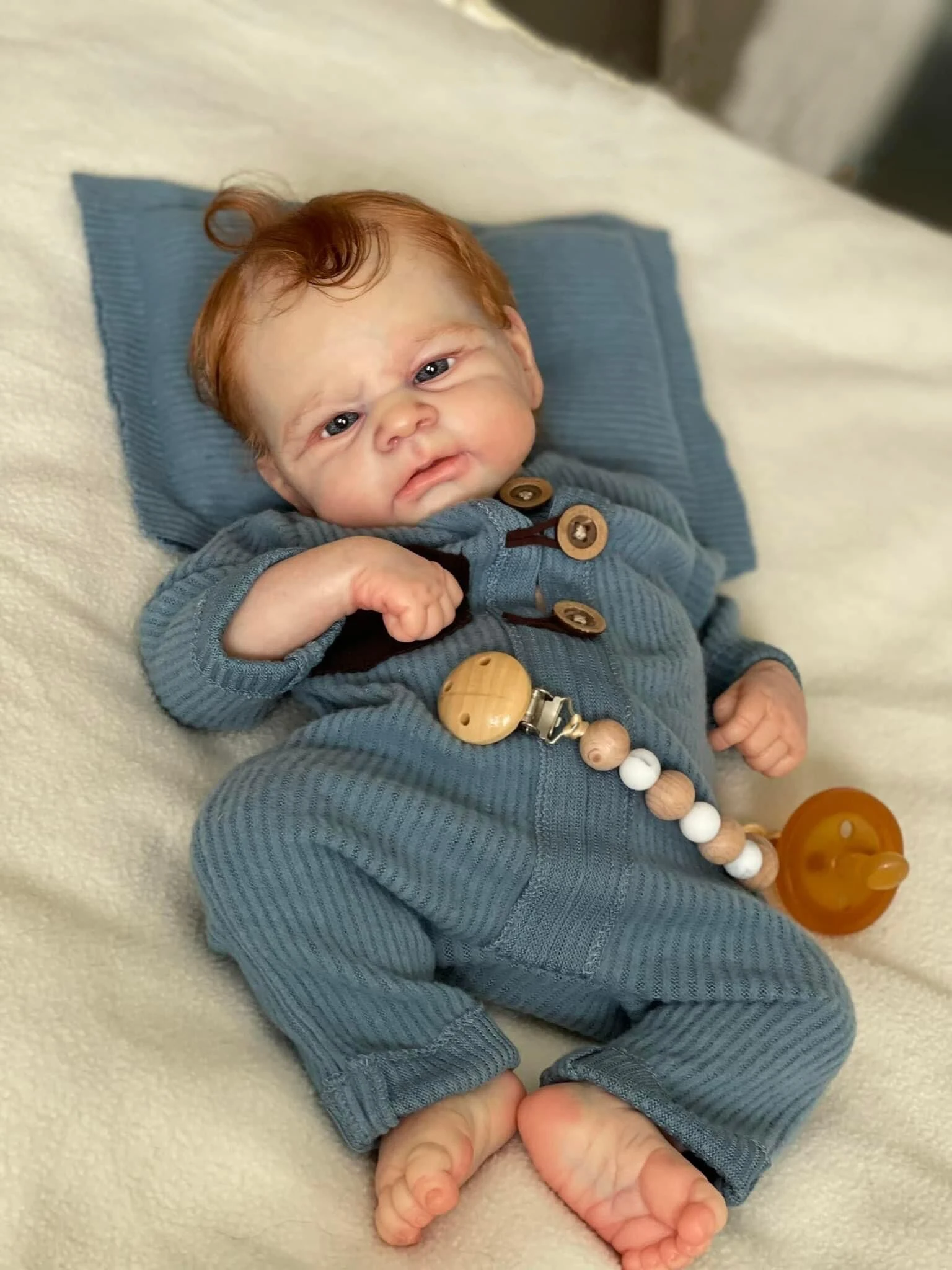 SANDIE 19inches Infant Reborn Baby Doll Elijah Premium Make-up Handmade 3D Skin Multiple Layers Painting Collectible Art Doll