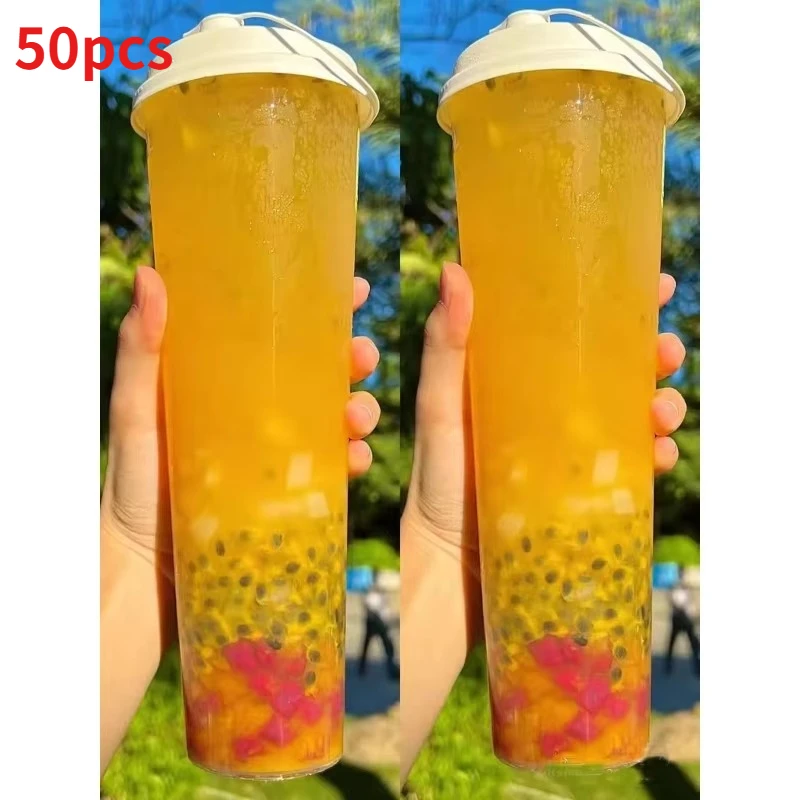 Paquete de 50 Vasos Desechables para Té con Leche  1000 ml, Calibre 90, Vasos  Plástico para Jugo  Frutas y Bebidas Frías,