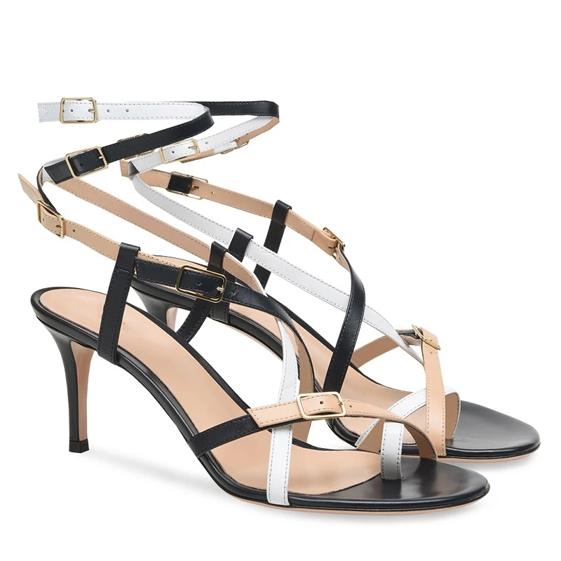 

Pinch Toe Colored Cross Strap Buckle Thin High Heel Women Sandals Summer European and American Women's New Fashion Sandals Shoes