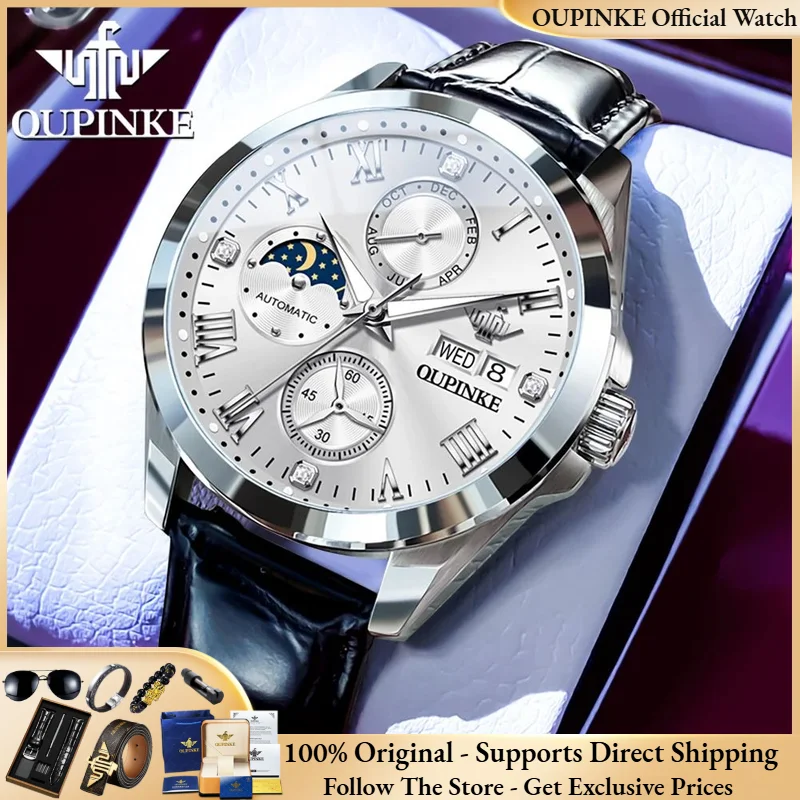 OUPINKE 3300 Men Watch Luxury Brand Waterproof Moon Phase Automatic Watch Men Original Business Mechanical Watch Montre Homme