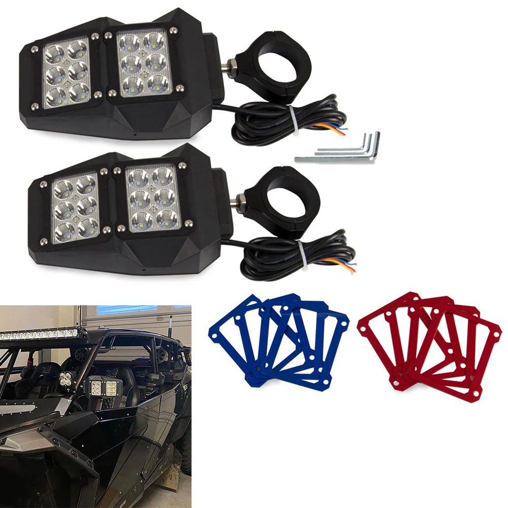 UTV Offroad LED Spot Light Side Rear View Mirrors For 1.75-2 Inch Roll Bar Cage for Polaris RZR XP 900 1000 Can Am X3 Yamaha
