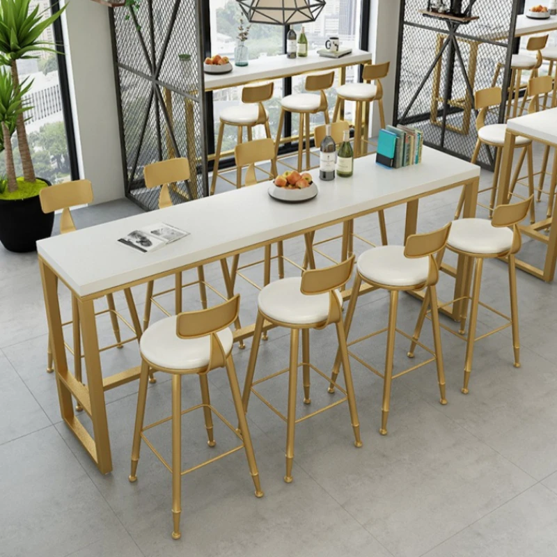 Tavolo alto in marmo nordico negozio di tè al latte dessert tavolo da bar in ferro battuto e combinazione di sedie caffè bianco이mobili da camera