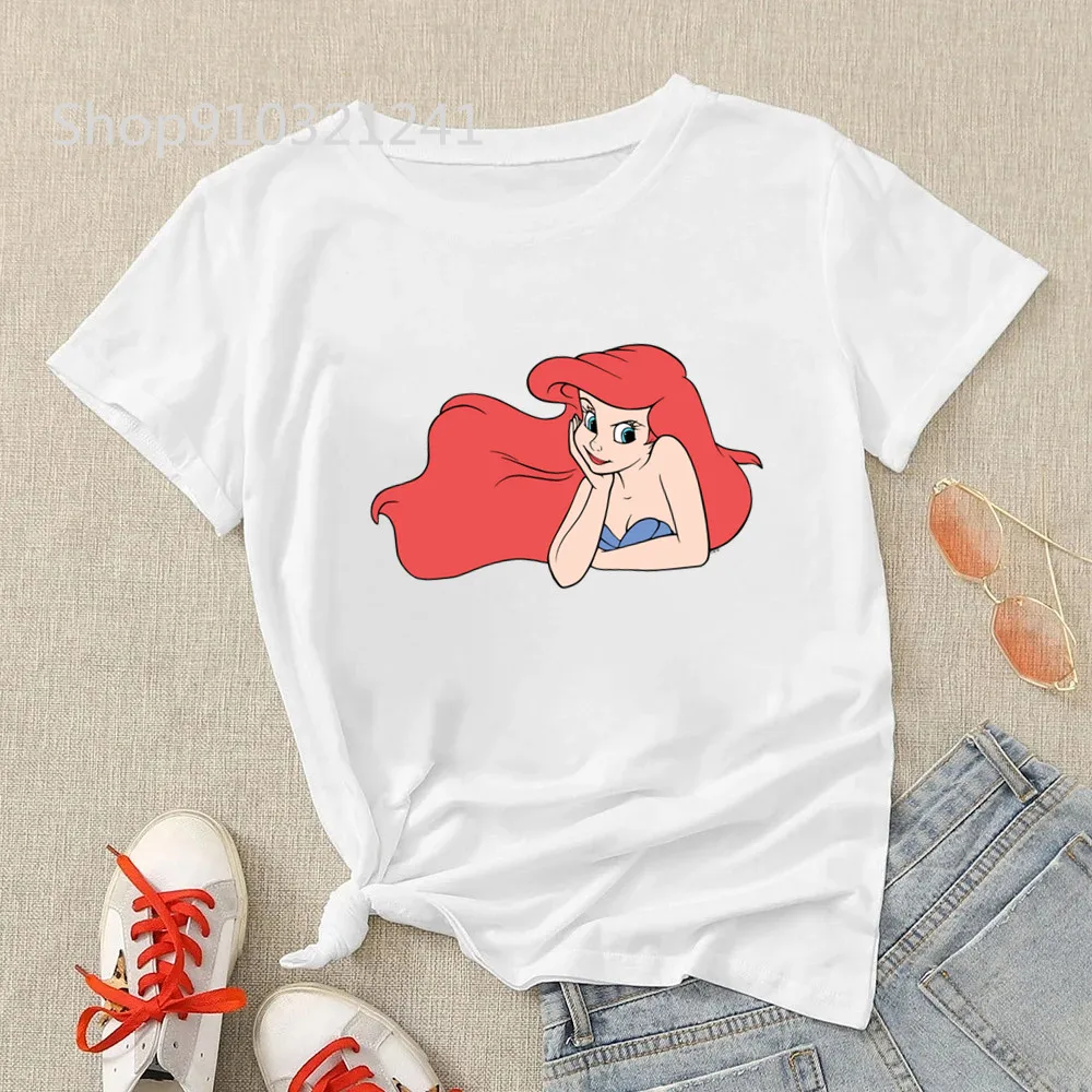 Cartoon The Little Mermaid Short Sleeve Princess Ariel Comic T Shirt Women Funny Print Graphic T-shirt Graphic Tshirt Female