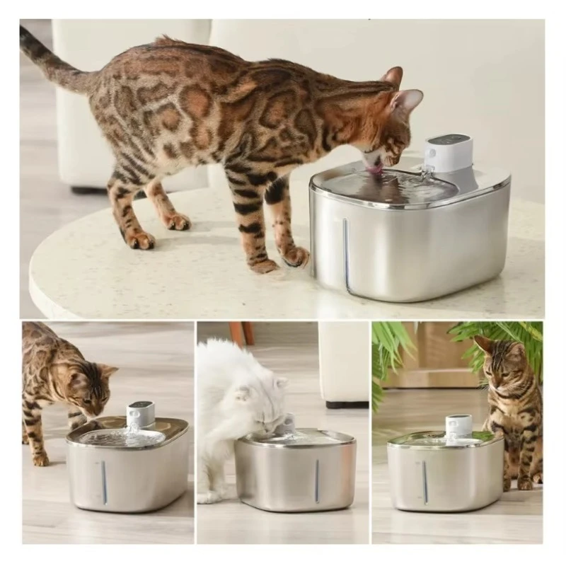 Stainless Steel Pet Water Bowl Electric Automatic Sensor Cat Water Dispenser Wireless Smart Pet Water Fountain
