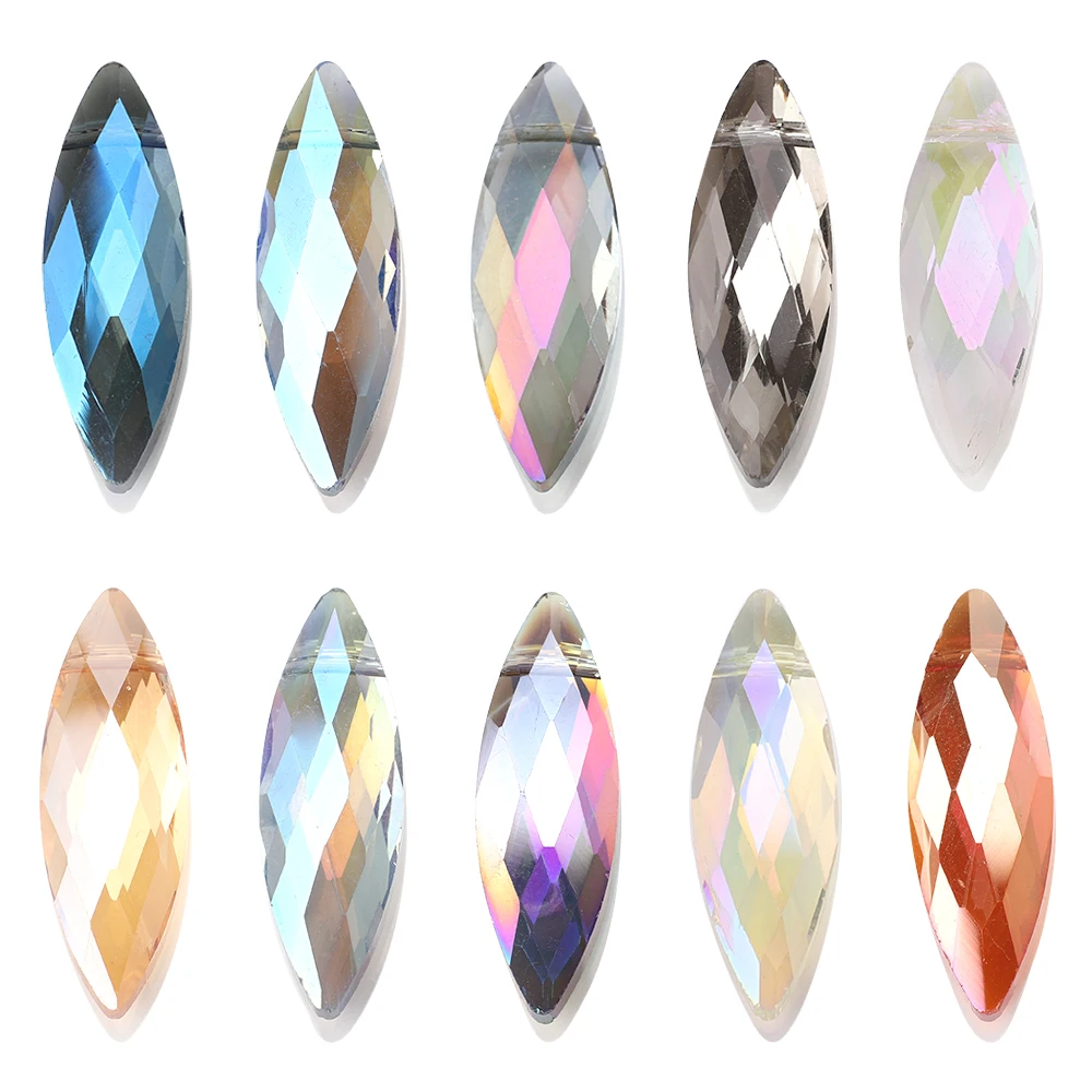 10 Pcs 10x30mm Plating Crystal Glass Loose Beads Crafts Marquise Shape For DIY Making Earing Necklace Jewelry Accessories