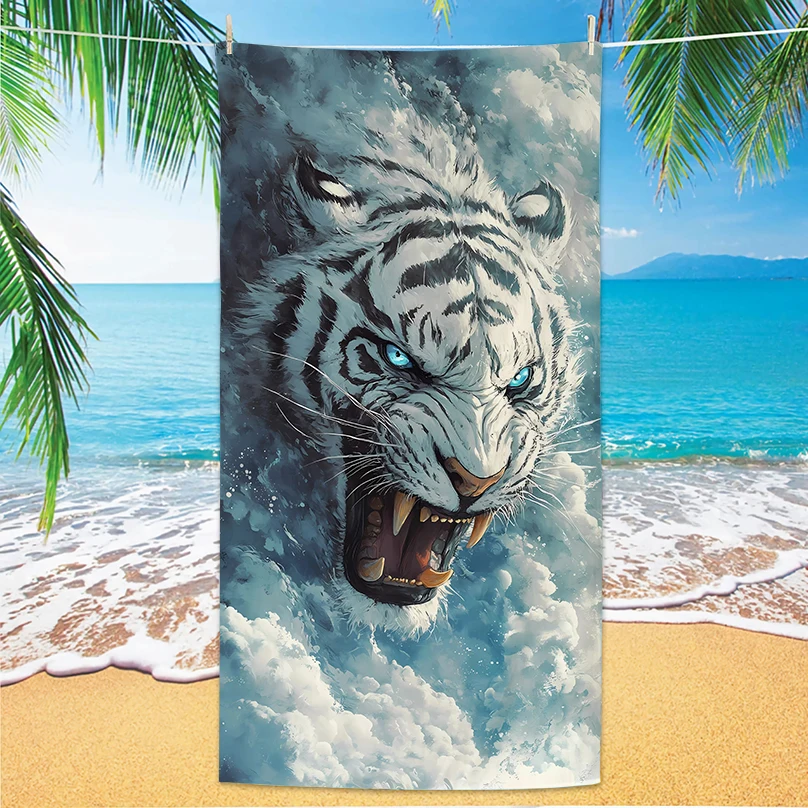 

Hot Selling Tiger Beach Towel Microfiber Digital Print Bath Towel Bold Tiger Design Sun Protection Shawl Extra Large Towel for C