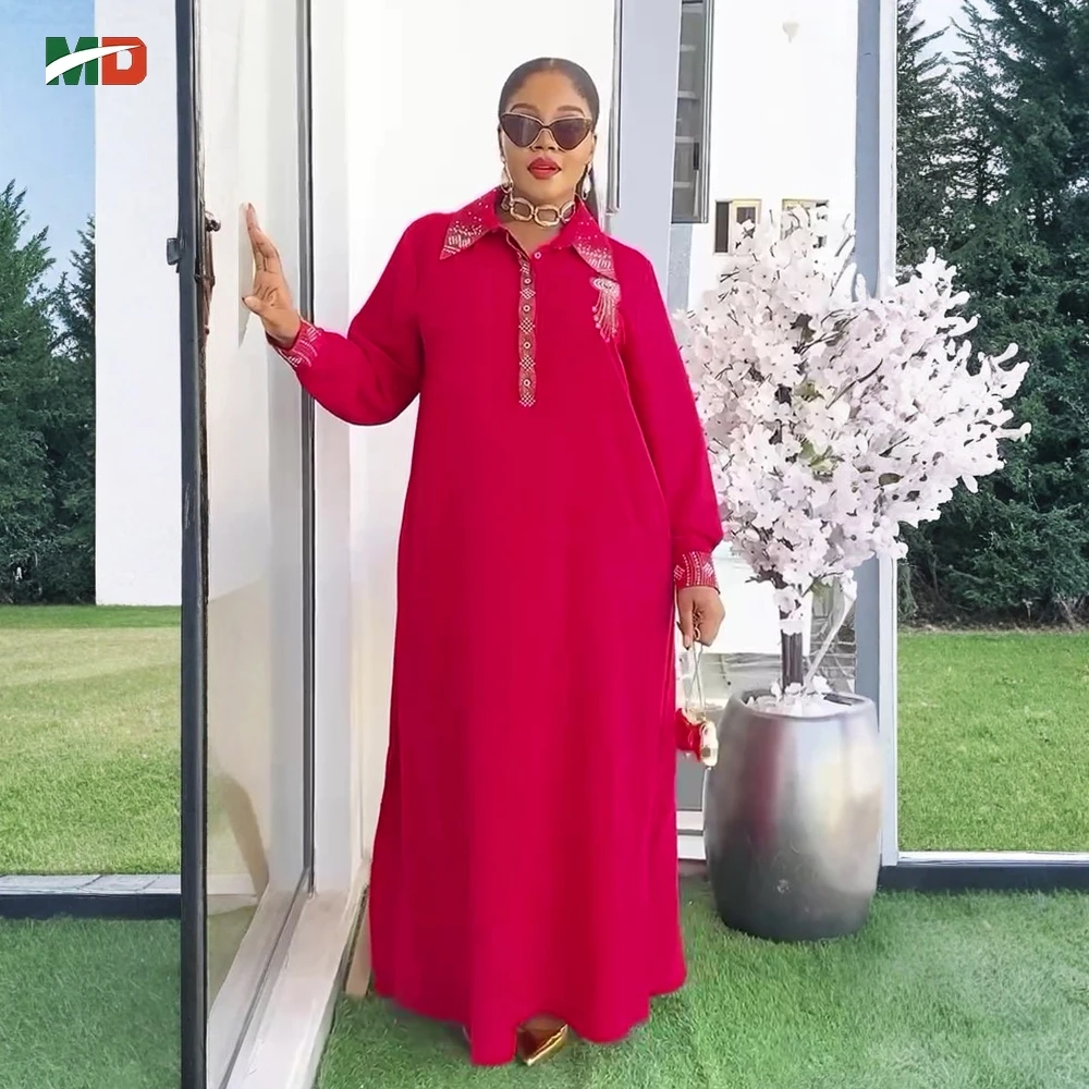 

MD 2025 New African Shirt Dress Plus Size For Women Elegant Dubai Turkey Africa Clothing Party Shirt Tale Daily Gown Tube Dress