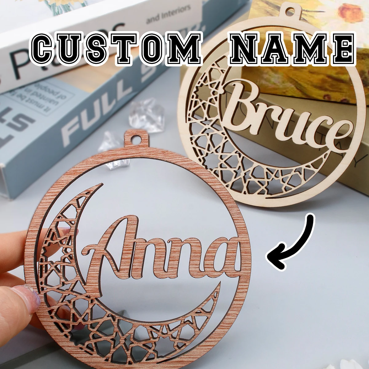 Custom Name Ramadan Decorations, Personalized Made Id Mubarak Tree Decoration, Eid Decorations, Star And Moon Ornaments,
