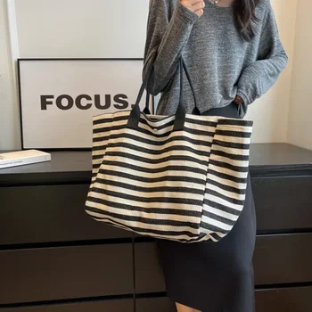 Pendlertasche für Damen, modisch, große Kapazität, Handtasche, Student, gestreift, 2024, neue Nische, Zebra-Leinwand, One-Shoulder-Mama-Tragetaschen