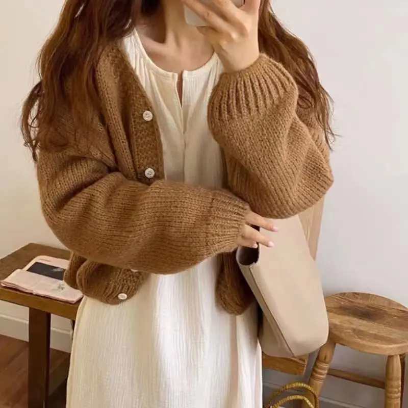 

Autumn and Winter New V-neck Cardigan Women's Long-sleeved Sweater Fashionable and Elegant Single-breasted Knitwear Jacket