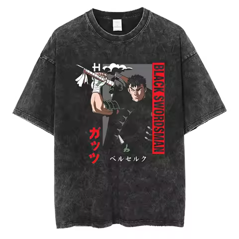 Berserk Harajuku Anime Graphic T-shirts Streetwear Vintage Washed Cotton Oversized T Shirt Loose Short Sleeve Tops Tees Tshirt