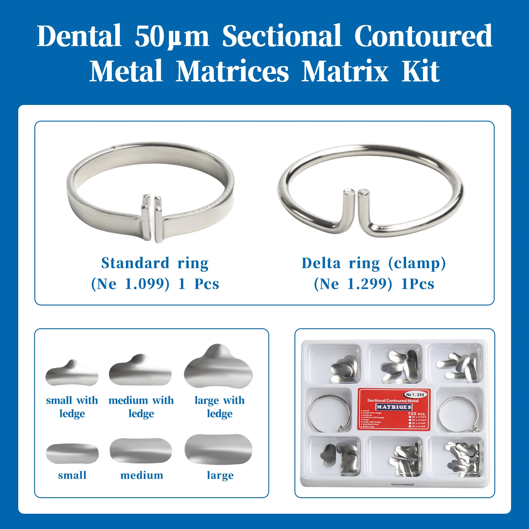 100 pcs Dental Sectional Matrix Contoured System Metal Dentistry Resin Clamping Seperating Ring Autoclavable dental - view 4