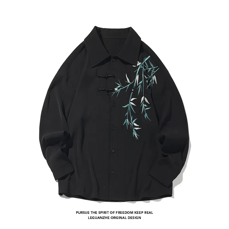 

2025 New Spring Men Long Sleeve Shirts Fashion Embroidery Design Dress Shirts Plus Size M-5XL