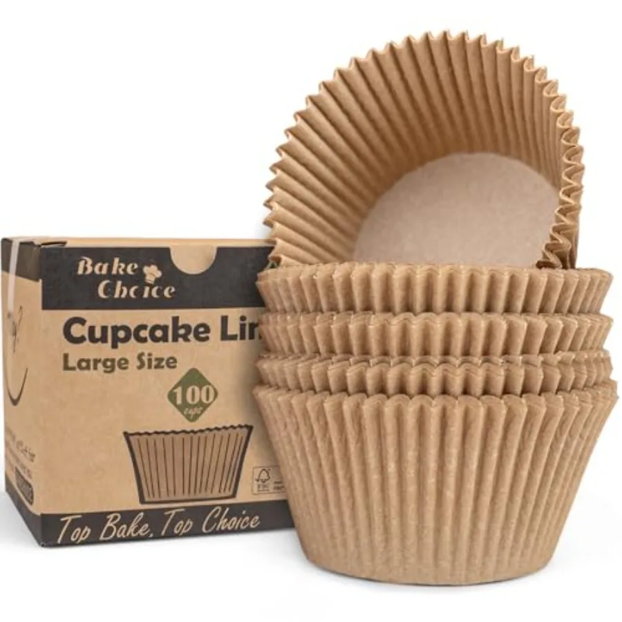 

100pcs Jumbo Cupcake Liners for Baking tural Jumbo Muffin Liners Uleached Greaseproof Parchment Paper Cupcake Wrapper for Party