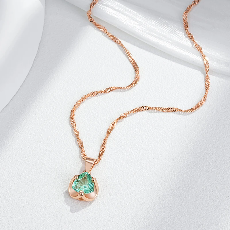 Kinel Hot Simple Romantic Green Natural Zircon Bridal Pendant Necklace Luxury 585 Rose Gold Color Daily Fine Jewelry Women Gift