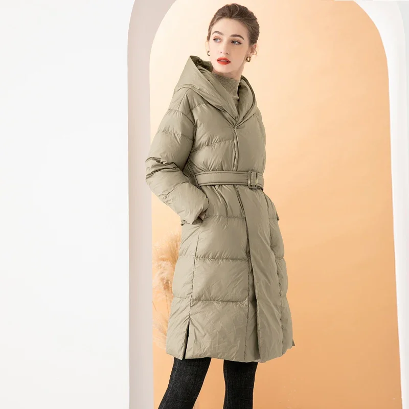 Fashionable New High Quality White Duck Down Jacket Women\'s Elegant Casual Warm Ultra Light and Thin Long Parka Coat Women\'s