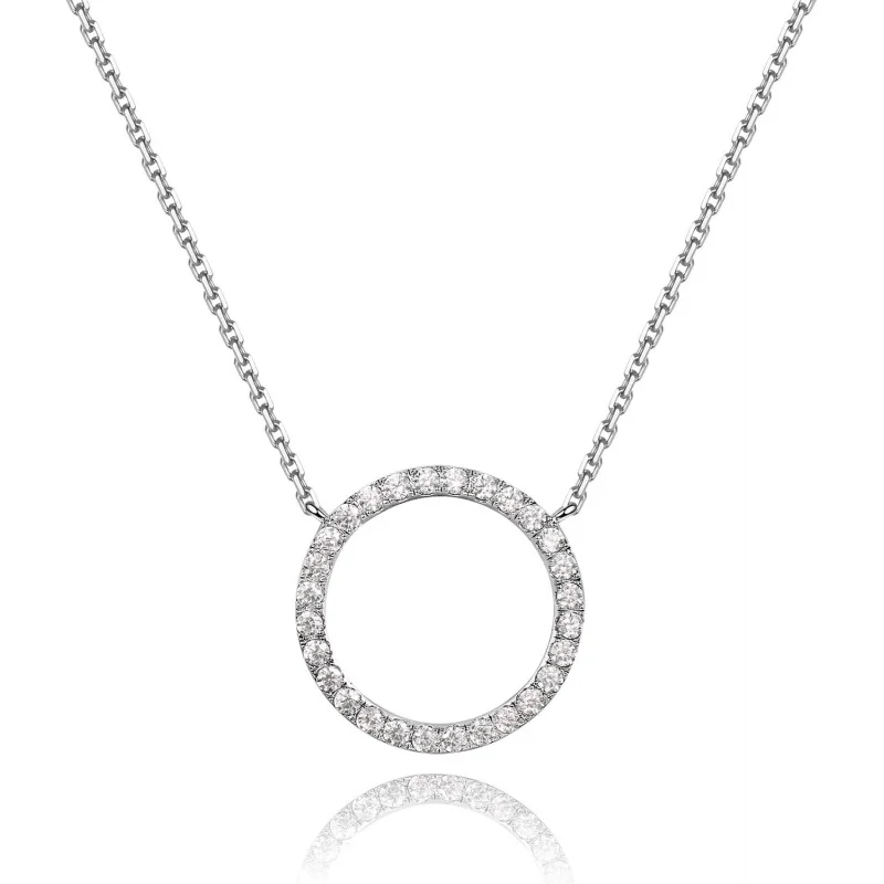 Stunning Sterling Silver Necklace for Women!Features a plated, pave - set circle pendant, exuding elegance and charm.