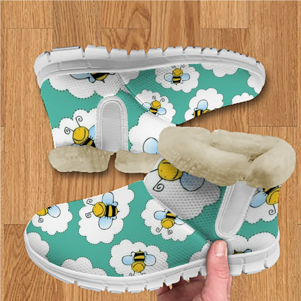 

Bee Printed Plush Boots Men's and Women's Youth Shoes Casual Boots Mesh High Quality Short Boots