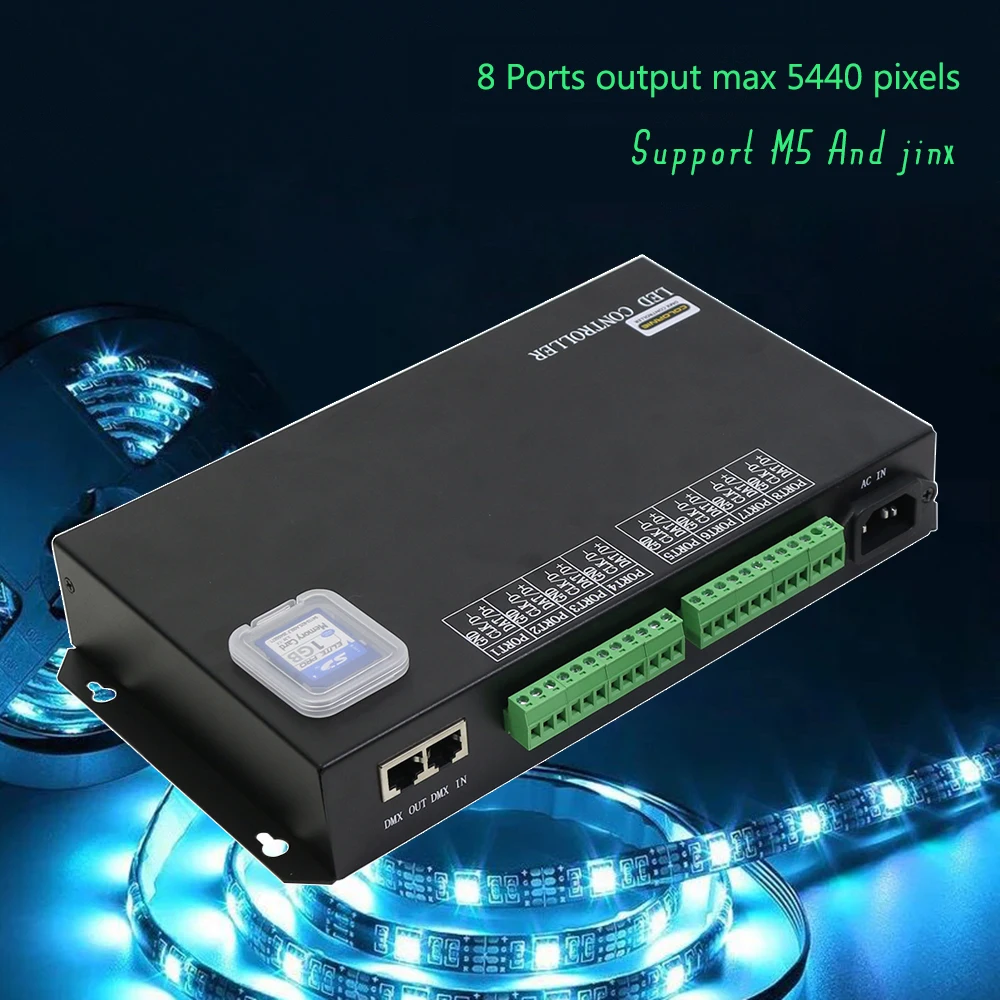 New 8 Port  ArtNet To SPI Decoder Led Controller 8160 Pixels  For WS2811 WS2812  WS2815 Support M5 and Jinx LED Strip Light