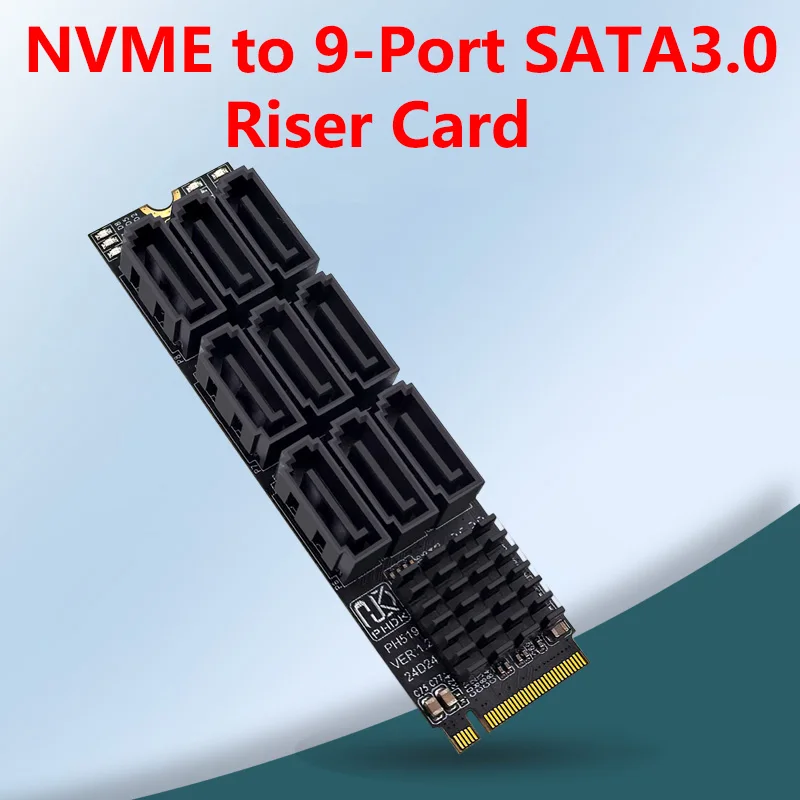 

SATA Card Riser M.2 NVME M Key to 9-портовый контроллер SATA 3.0 6 ГБ Контейнер SATA3 Карта расширения Светодиодный индикатор для настольного HDD SSD