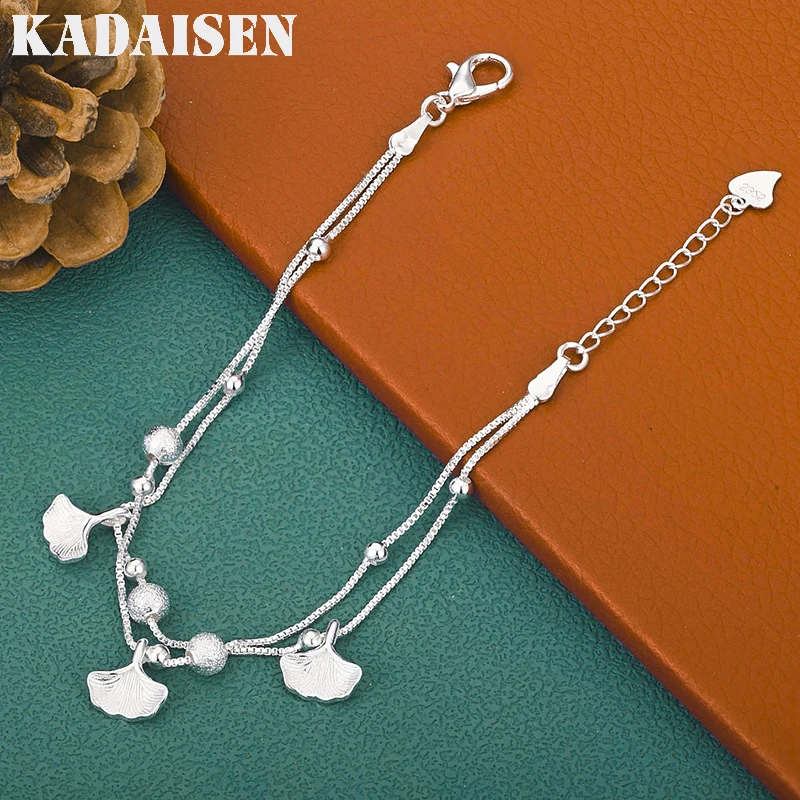 925 Sterling Silver Fan Double Chain Bracelets For Women Fashion Charm Designer Party Wedding Jewelry