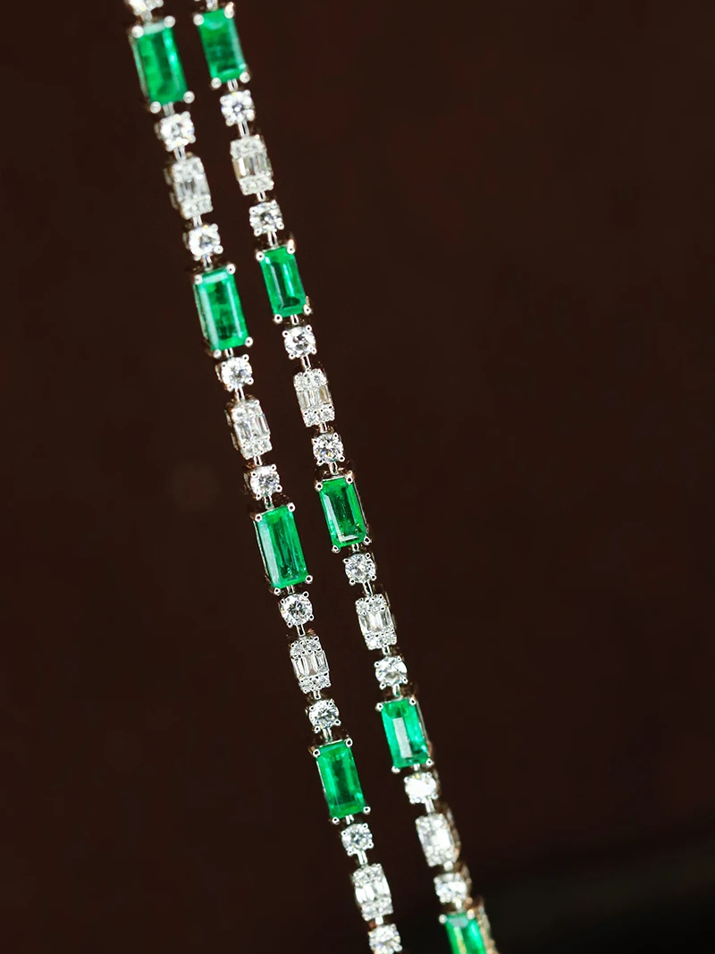 LUOWEND 100% 18K White Gold Bracelet Elegant Style Natural Emerald Gemstone Bracelet for Women Wedding High Diamond Jewelry
