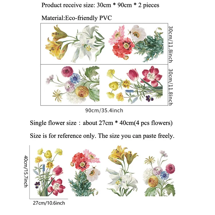 Wasserfarbene Pflanzen-Blumen-Wandaufkleber, Wohnzimmer, Schlafzimmer, Hintergrunddekoration, Tapete für Heimdekoration, selbstklebende Aufkleber – Detail 1