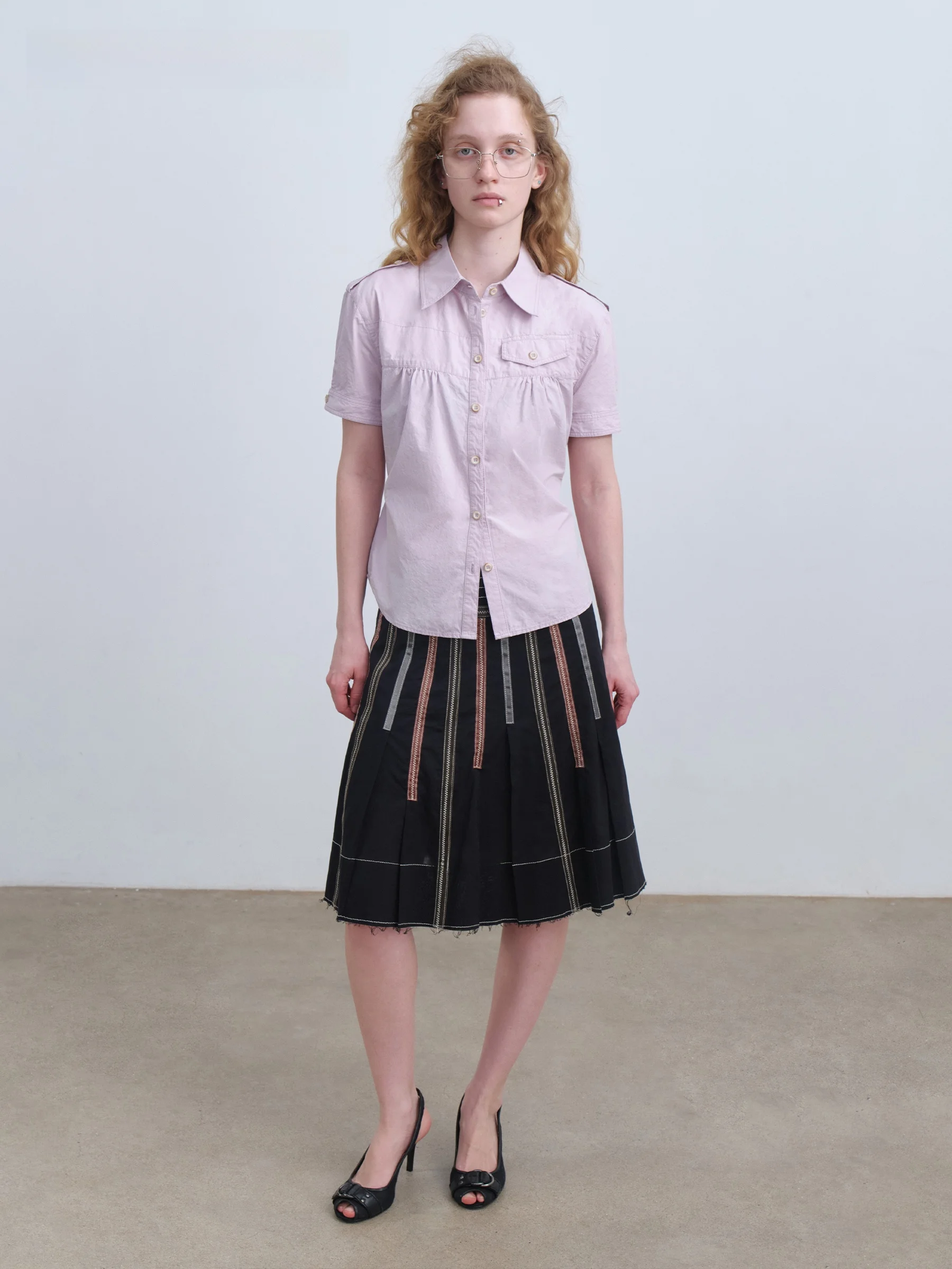 

VERMO Vintage Washed Short Sleeve Shirt Adjustable Waist Texture Crepe Women's Fashion Spring Collection Chinese Manufacturer