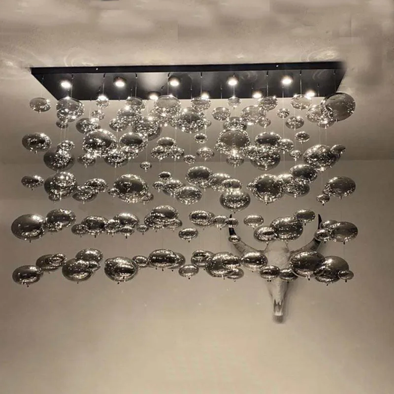 

Modern LED Chandelier Chrome Ball Lustre Dining Room Smoke Grey Glass Bubble Lightings Kitchen Fixture Table Top Chandelier